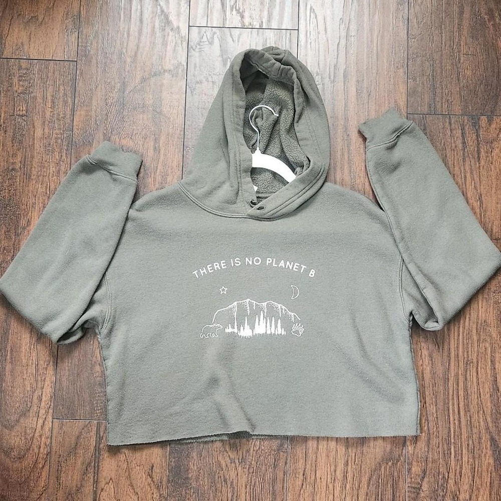 Bella + Canvas There Is No Planet B Cropped Hoodie Green Khaki Small